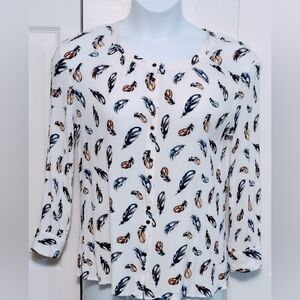 a.n.a. Women's Feather Print Button Down Blouse - XL